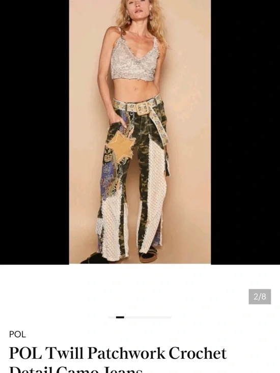 POL Twill Patchwork Crochet Detail Camo Jeans - Picture 2 of 5